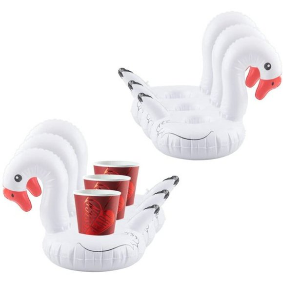 NEW Inflatable Floating Swan Drink Holders Swimming Pool Coaster Cups Se… - Picture 1 of 5